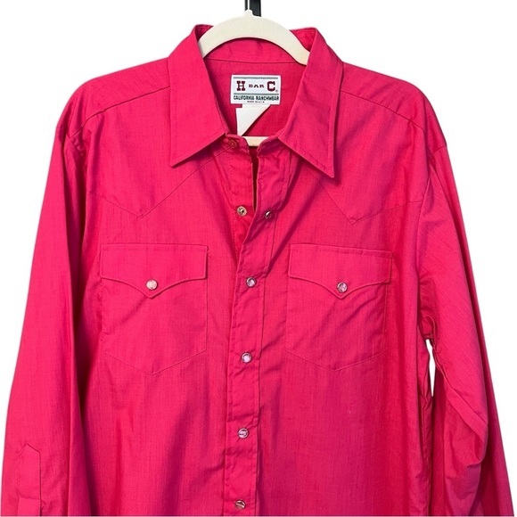 H Bar C Pearl Snap Button Down Shirt Hot Pink Size 16 1/2 34 Western Ranch VTG - Picture 2 of 4